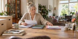 Dozen en administratie ordenen na een intensieve periode van mantelzorg.